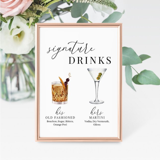 Modern Elegant Watercolor Signature Drinks Sign (Creator Uploaded)