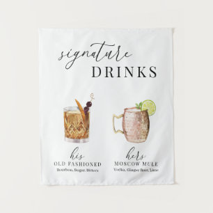 Modern Elegant Watercolor Signature Drinks Sign Tapestry