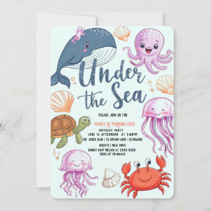 Modern elegant  watercolor under the Sea birthday6 Invitation
