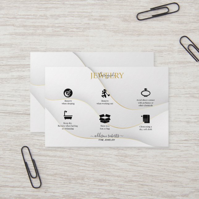 Modern Elegant Watercolor White and Gold Business Card (Front/Back In Situ)