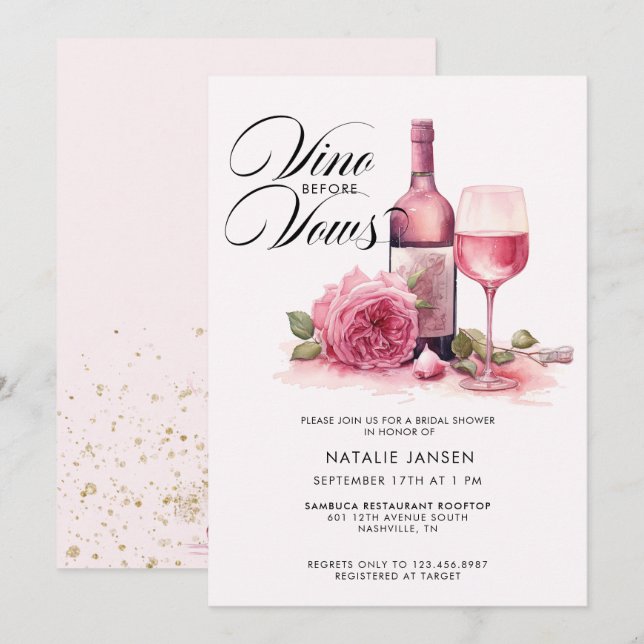 Modern Elegant Watercolor Wine Bridal Shower Invitation (Front/Back)
