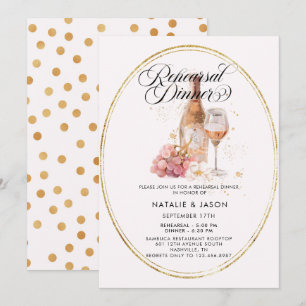 Modern Elegant Watercolor Wine Rehearsal Dinner Invitation