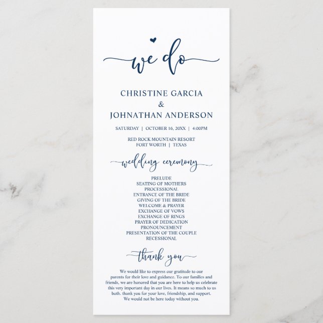 Modern Elegant, We Do, Wedding Ceremony Program Programme (Front)