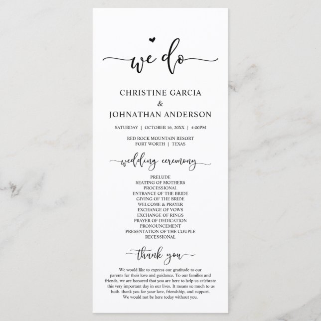 Modern Elegant, We Do, Wedding Ceremony Program Programme (Front)