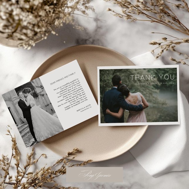 Modern Elegant Wedding 2 Photos Thank You Card (Creator Uploaded)