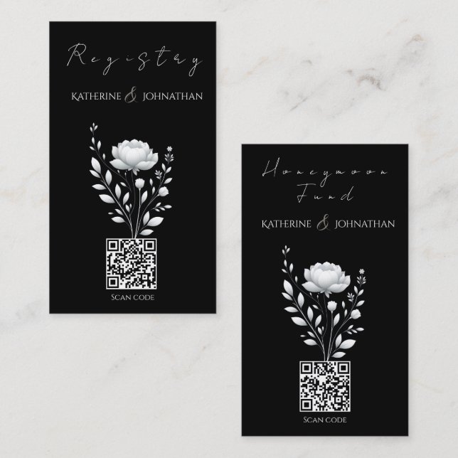 Modern Elegant Wedding Black and White Flower Business Card (Front/Back)