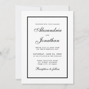 Modern Elegant Wedding Black & White Invitation