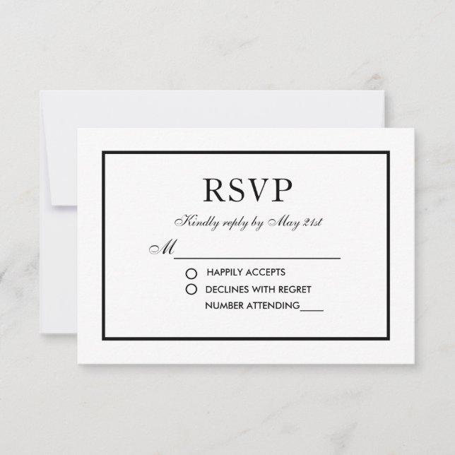 Modern Elegant Wedding Black & White RSVP Card (Front)