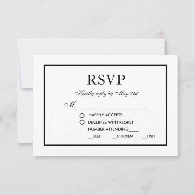 Modern Elegant Wedding Black & White RSVP M (Front)