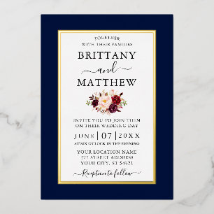 Modern Elegant Wedding Burgundy Floral Blue Gold