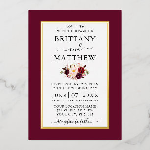 Modern Elegant Wedding Burgundy Floral Gold