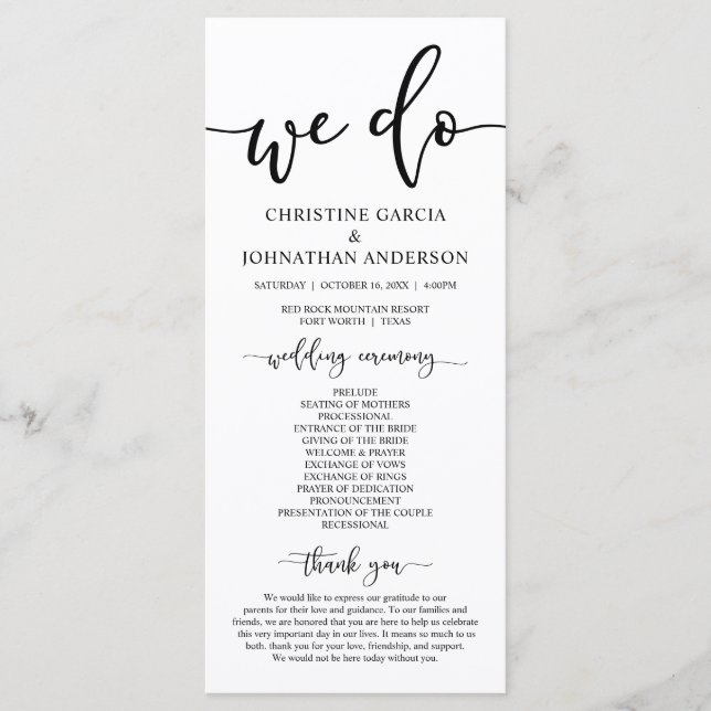 Modern elegant, Wedding Ceremony  Programme (Front)