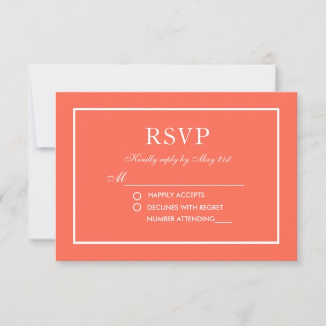 Modern Elegant Wedding Coral and White RSVP Card (Front)