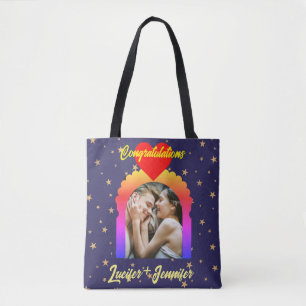 Modern Elegant Wedding Custom Photo Tote Bags Gift