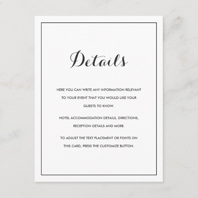 Modern Elegant Wedding Details Card (Front)