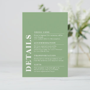 Modern Elegant Wedding Details Pistachio Enclosure Card