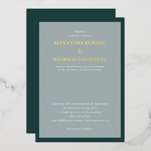 Modern Elegant Wedding Emerald Green and Gold (Front/Back)