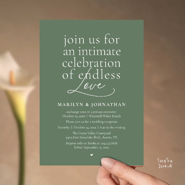 Modern Elegant Wedding, Endless Love, Reception Invitation (Modern Elegant Wedding, Endless Love, Reception Dinner Invitation Card in Sage Green)