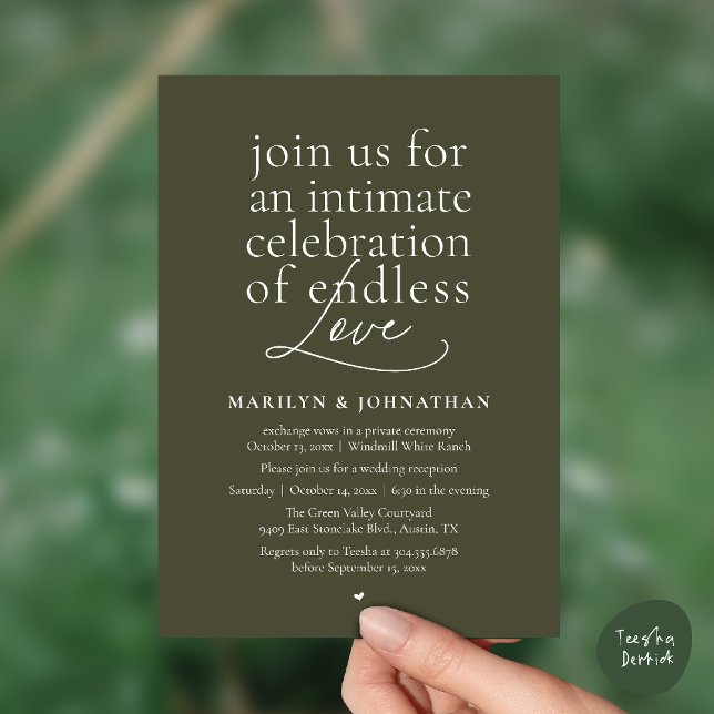 Modern Elegant Wedding, Endless Love, Reception Invitation (Modern Elegant Wedding, Endless Love, Reception Dinner Invitation Card in Olive Green)
