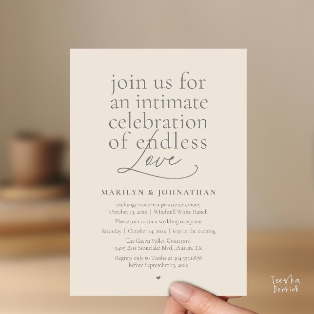 Modern Elegant Wedding, Endless Love, Reception Invitation (Modern Elegant Wedding, Endless Love, Reception Dinner Invitation Card in Dark Grey Cream)