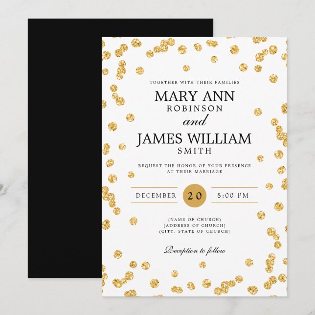 Modern & Elegant Wedding Gold Glitter Confetti Invitation (Front/Back)