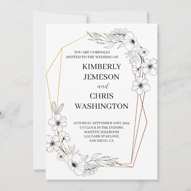 Modern Elegant Wedding Invitation with Flowers (Front)