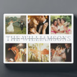 Modern Elegant Wedding Keepsake Photo Collage Chic Plaque<br><div class="desc">Elegant and modern wedding keepsake,  this custom name and date photo collage design make a beautiful display for your favourite pictures of your special day. Great gift for newlyweds or anniversaries! This is the dusty blue typography version.</div>