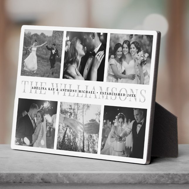 Modern Elegant Wedding Keepsake Photo Collage Plaque (Creator Uploaded)