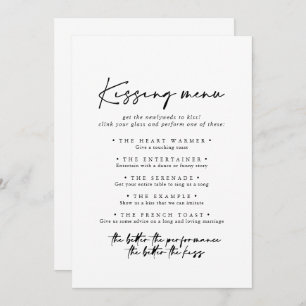 Modern Elegant Wedding Kissing Menu Game Card