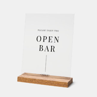 Modern Elegant Wedding Open Bar Acrylic Sign