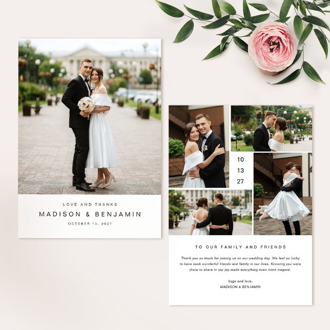 Modern Elegant Wedding Photo Collage Thank You Card (Creator Uploaded)