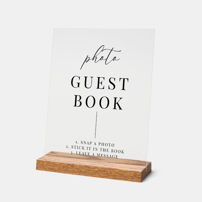 Modern Elegant Wedding Photo Guestbook Acrylic Sign (Angle)