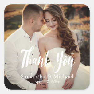 Modern elegant wedding photo handwriting square sticker
