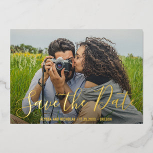 Modern Elegant Wedding Photo Save The Date Gold