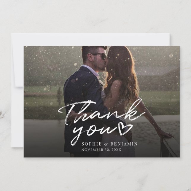 Modern Elegant Wedding Photo Script Thank You Card (Front)