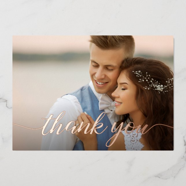 Modern elegant Wedding photos Custom message  Foil Holiday Card (Front)