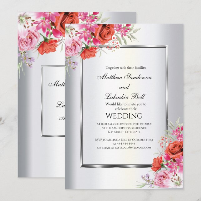 Modern Elegant Wedding Red Roses Invitation (Front/Back)