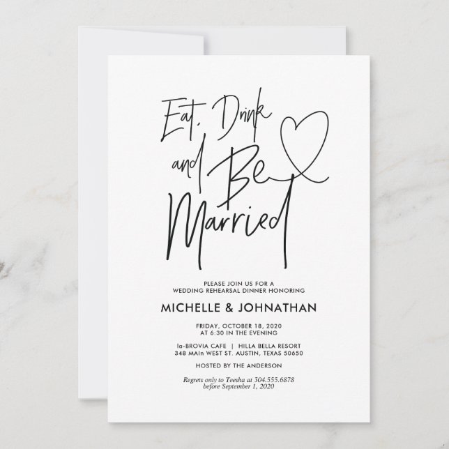 Modern Elegant Wedding Rehearsal Dinner Invites (Front)