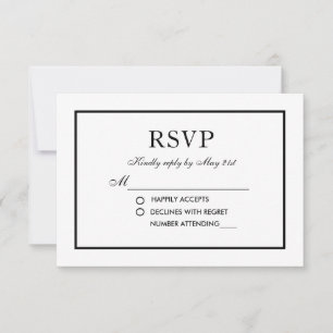 Modern Elegant Wedding RSVP Black & White Card
