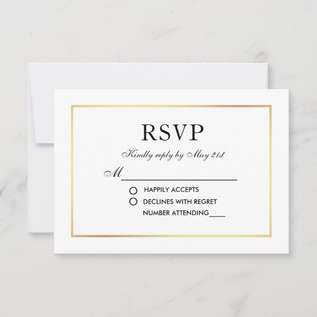Modern Elegant Wedding RSVP Black White Card S (Front)