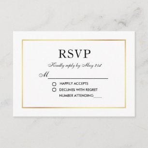 Modern Elegant Wedding RSVP Black White Gold Card