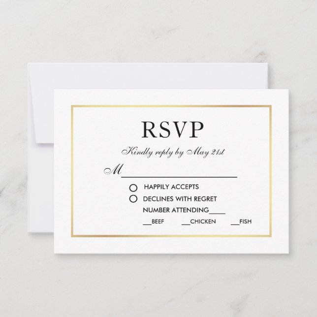 Modern Elegant Wedding RSVP Black & White M (Front)