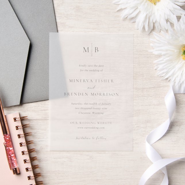 Modern Elegant Wedding Save the Date Vellum Invitations (Wedding)