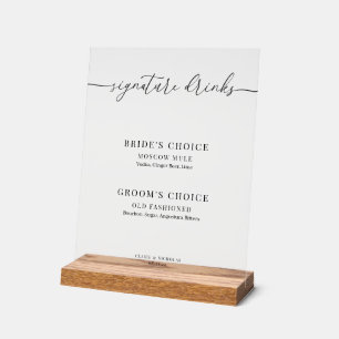Modern Elegant Wedding Signature Drinks Acrylic Sign