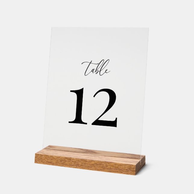 Modern Elegant Wedding Table Number Acrylic Sign (Angle)