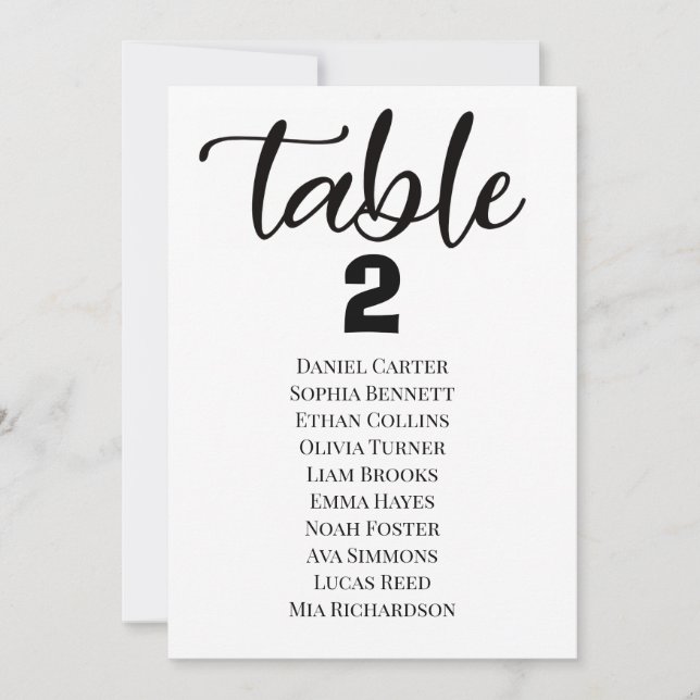 Modern Elegant Wedding Table Numbers Seating Chart (Front)