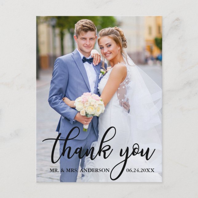 Modern Elegant Wedding Thank You Bride Groom Photo Postcard (Front)