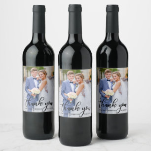 Modern Elegant Wedding Thank You Bride Groom Photo Wine Label