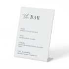 Modern Elegant Wedding The Bar Menu Pedestal Sign