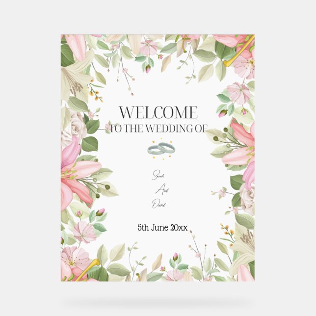 Modern Elegant Wedding  Welcome  Acrylic Sign (Front)
